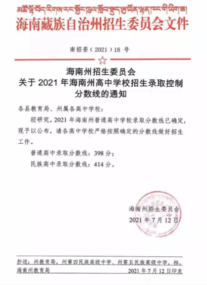 2021年青海海南州中考分數(shù)線