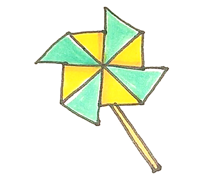玩具風(fēng)車簡(jiǎn)筆畫的畫法6