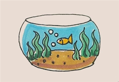 魚(yú)缸簡(jiǎn)筆畫(huà)彩色的畫(huà)法4