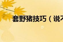 套野豬技巧（說不定學(xué)一次你就會(huì)了）