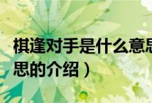 棋逢對手是什么意思（關于棋逢對手是什么意思的介紹）