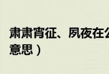 肅肅宵征、夙夜在公（肅肅宵征夙夜在公什么意思）