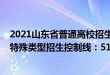 2021山東省普通高校招生錄取控制分?jǐn)?shù)線（2022山東高考特殊類(lèi)型招生控制線：513）