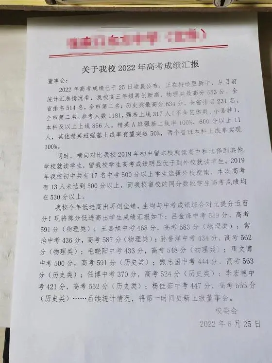 網(wǎng)傳張家口東方中學(xué)2022年高考成績(jī)