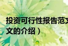 投資可行性報(bào)告范文（關(guān)于投資可行性報(bào)告范文的介紹）